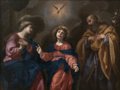 Carlo DOLCI Florence, 1616 - 1686 La Sainte Famille avec la colombe du Saint Esprit Huile sur toile (Toile d'origine)