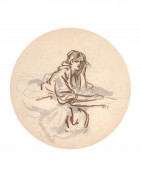 Jean-Baptiste GREUZE Tournus, 1725 - Paris, 1805 Femme accoudée à une table Plume et encre brune, lavis gris sur trait de crayon noi...