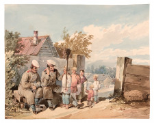 Karl Ivanovitch KOLLMANN 1788 - 1846 L'entraînement Aquarelle sur trait de crayon