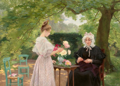 Elisabeth SONREL Tours, 1874 - Sceaux, 1953 Un après-midi au jardin Huile sur toile (Toile d'origine)