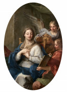 Attribué à Giuseppe Bartolomeo CHIARI Rome, 1654 - 1727 La Vierge lisant entourée d'anges Huile sur toile de forme ovale