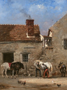 Jules-Jacques VEYRASSAT Paris, 1828 - 1893 Maréchal-ferrant dans une cour de ferme Huile sur toile (Toile d'origine)