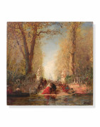 Félix ZIEM Beaune, 1821 - Paris, 1911 Elégante compagnie dans les Giardini, Venise Huile sur panneau d'acajou, une planche