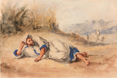 Eugène DELACROIX Charenton-Saint-Maurice, 1798 - Paris, 1863 Arabe étendu par terre dans la campagne Aquarelle sur trait de crayon