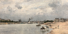 Stanislas LÉPINE Caen, 1835 - Paris, 1892 Le pont d'Austerlitz au quai de la Rapée, Paris Huile sur toile