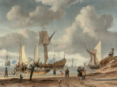 Abraham STORCK Amsterdam, 1644 - 1708 Scène de plage animée de personnages Huile sur toile