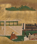 DEUX PEINTURES À L'ENCRE ET COULEUR SUR PAPIER À FOND OR, Japon, XIXe siècle