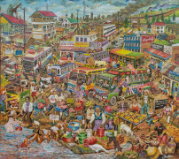 Joseph BERTIERS né en 1963 - Kenya Matatu Station, 2018 Huile sur toile