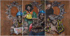 ¤ Bambo SIBIYA né en 1986 - Afrique du Sud Sans titre (Triptyque), 2019 Triptyque, acrylique et fusain sur toiles