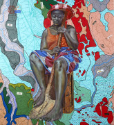 Jean David NKOT né en 1989 - Cameroun L'orpaillagedefiguil@yahoo.fr, 2020 Acrylique, Posca et collages sur toile