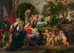 Ecole flamande du XVIIe siècle Entourage de Pierre-Paul Rubens Le repos de la Sainte Famille pendant la fuite en Egypte, d'après Pie..