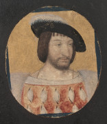 Jean CLOUET Bruxelles, 1480 - Paris, 1541 Portrait de François Ier, roi de France Gouache et or sur vélin, de forme ovale, diminué d...