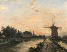 Johan Barthold JONGKIND Lattrop,1819 - Saint-Egrève,1891 Canal en Hollande Huile sur toile (Toile d'origine)