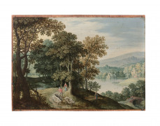 Marten RYCKAERT Anvers, 1587 - 1631 Vacher et son troupeau dans un paysage de rivière Huile sur cuivre fixé sur un panneau