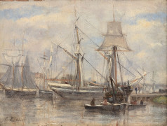 Stanislas LÉPINE Caen, 1835 - Paris, 1892 Canal à Caen Huile sur papier marouflé sur toile