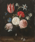 Jan van KESSEL l'Ancien Anvers, 1626 - 1679 Vases de fleurs sur des entablements Paire d'huiles sur cuivres