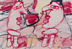 Jean DUBUFFET (1901 - 1985) SITE ALEATOIRE AVEC 2 PERSONNAGES - 1982 Acrylique et collage sur papier marouflé sur toile