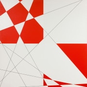 François MORELLET (1926 - 2016) 10 LIGNES AU HASARD HYBRIDES ROUGE ET BLANC D - 2008 Acrylique sur toile montée sur panneau