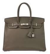 HERMÈS 2014  Sac BIRKIN 35 Veau Epsom Étain Garniture métal argenté palladié  BIRKIN 35 bag Étain Epsom calfskin lea...