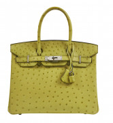 HERMÈS 2005  Sac BIRKIN 30 Autruche Vert Anis (Struthio camelus) NR Garniture métal argenté palladié  BIRKIN 30 bag ...