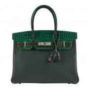 HERMÈS Édition Limitée 2017  Sac BIRKIN PATCHWORK 30 Crocodile d'estuaire (Crocodylus porosus) II/B, chèvre, taurillon Clé...