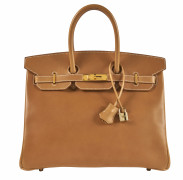 HERMÈS 2003  Sac BIRKIN 35 Vache naturelle Piqué sellier blanc Garniture métal plaqué or  BIRKIN 35 bag Natural hi...