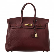 HERMÈS 2003  Sac BIRKIN 35 Taurillon Clémence bordeaux Garniture métal plaqué or  BIRKIN 35 bag Burgundy taurillon C...