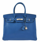 HERMÈS 2003  Sac BIRKIN 35 Veau Epsom bleu Garniture métal argenté palladié  BIRKIN 35 bag Blue Epsom calfskin leath...