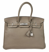 HERMÈS 2010  Sac BIRKIN 35 Veau Togo gris Garniture métal argenté palladié  BIRKIN 35 bag Grey Togo calfskin leather...