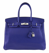 HERMÈS  Sac BIRKIN 35 Taurillon Clémence bleu électrique Garniture métal argenté palladié  BIRKIN 35 bag Bleu électriq...