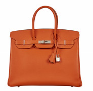 HERMÈS 2017  Sac BIRKIN 35 Veau Epsom Feu Garniture métal argenté palladié  BIRKIN 35 bag Feu Epsom calfskin leather...