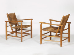 Charlotte PERRIAND 1903-1999 Paire de fauteuils paillés n°21 dits «Chamrousse» - le modèle créé en 1935