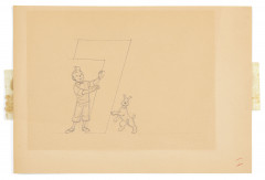 HERGÉ (Georges Remi dit) 1907-1983 Tintin et Milou Crayon de papier pour le dessin « Grand concours 1969 » publié dans le jour...