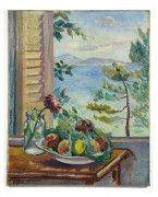 Henri Charles MANGUIN 1874 - 1949 Pêches et raisins à la fenêtre - 1920 Huile sur toile