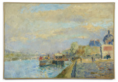 Albert LEBOURG 1848 - 1928 Paris, péniches à quai Huile sur toile