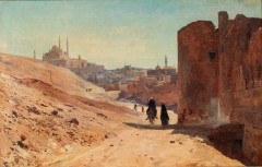 Eugène GIRARDET 1853-1907 Aux portes de la ville (Les remparts et la citadelle) Huile sur toile