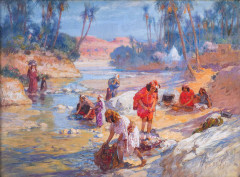 Frederic Arthur BRIDGMAN 1847-1928 Au bord de l'oued, 1921Lavandières au bord de l'oued ,1921 Huile sur toile