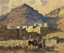 Henri PONTOY 1888-1968 Kasbah au pied des montagnes Huile sur toile