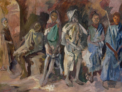 Edy LEGRAND 1892-1970 Enfants des souks, Marrakech Huile sur papier marouflé sur toile montée sur panneau