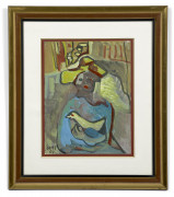 Francisco BORES 1898 - 1972 Femme à l'oiseau - 1964 Gouache sur papier