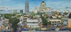 MOKÉ (Monsengwo Kejwamfi dit) 1950-2001 - République Démocratique du Congo Sans titre (vue de Kinshasa), 1996 Huile sur toile