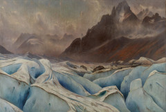 Gabriel LOPPÉ Montpellier, 1825 - Paris, 1913 La Mer de Glace et les Grands Charmoz, Chamonix Huile sur toile (Toile d'origine)