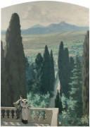 René-Xavier PRINET Vitry-le-François, 1861 - Bourbonne-les-Bains, 1946 La terrasse et les cyprès de la villa d'Este à Tivoli Huile s..