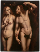 Attribué à Giovan Pietro RIZZOLI, dit GIAMPIETRINO Lombardie, 1495 - 1549 Adam et Eve au jardin d'Eden Huile sur panneau, doublé et...