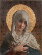 Emile MUNIER Paris, 1840 - 1895 La Vierge en buste Huile et or sur toile (Toile d'origine)