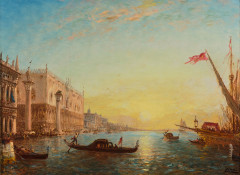 Félix ZIEM Beaune, 1821 - Paris, 1911 Soleil levant devant la Piazzetta et le palais des Doges, Venise Huile sur toile