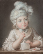 Jean-Martial FRÉDOU Fontenay-Saint-Père,1710 - Versailles, 1795 Portrait d'enfant au château de cartes Pastel