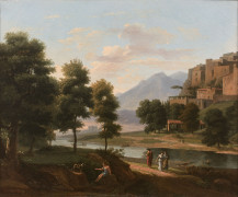 Jean-Victor BERTIN Paris, 1767 - 1842 Paysage d'Arcadie animé de personnages Huile sur toile (Toile et châssis d'origine)