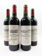 4 bouteilles 2 bts : CHÂTEAU GRAND PUY LACOSTE 1990 5è GC Pauillac (étiquettes fanées, léger tachées)