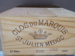 12 bouteilles CLOS DU MARQUIS 2005 Saint Julien Caisse bois d'origine